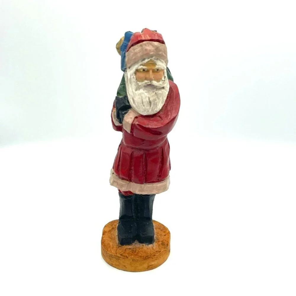 Vtg Hand Painted Resin Santa Figurine Carrying Bag 8.25